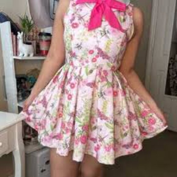 Sugar Thrillz Don't Bug Me Pink Collard Mini Dress Size Medium - Picture 2 of 4